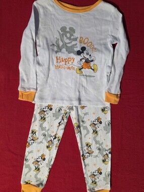 Disney White and Orange Mickey/Minnie Mouse Halloween Pajama Set